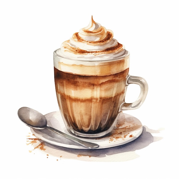 Aquarelle dessinée à la main Café chaud et glacé Latte Expresso Cream Top Cappuccino sur fond blanc