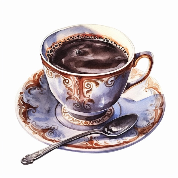 Aquarelle dessinée à la main Café chaud et glacé Latte Expresso Cream Top Cappuccino sur fond blanc