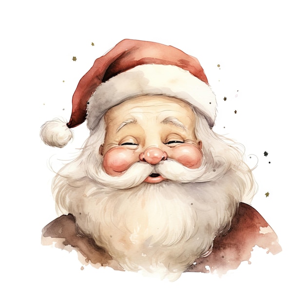 Aquarelle dessinée à la main Père Noël avec des tons pastels neutres fond blanc isolé plusieurs nombres