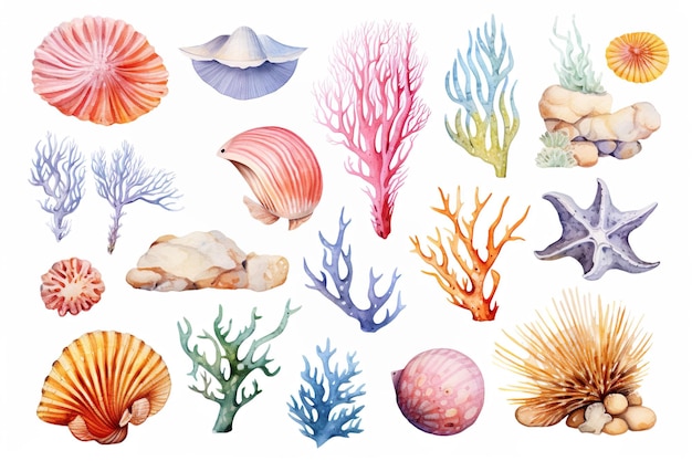 Aquarelle Des dessins de cliparts de la vie océanique