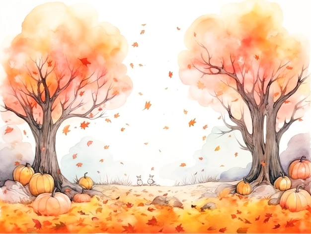 Une aquarelle de deux arbres avec des feuilles d'automne