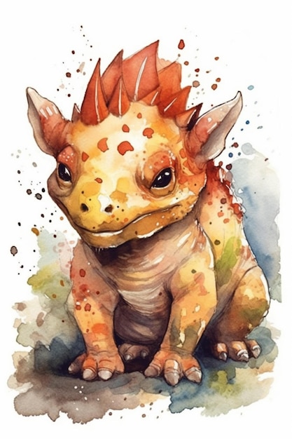 Une aquarelle d'un dragon avec un mohawk rouge.