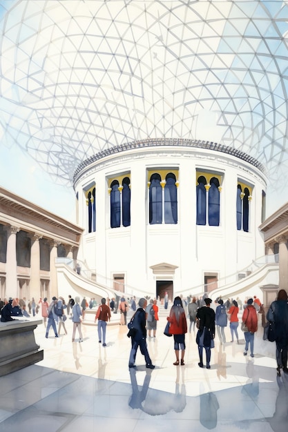 Aquarelle du Musée britannique de Londres fond blanc IA générer une illustration