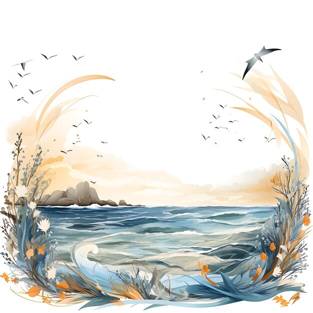 Aquarelle du vent côtier Cadre de l'heure de la Terre en forme de vent soufflant Throu Clipart Tshirt Design