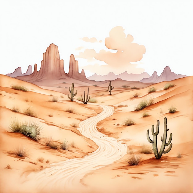 aquarelle dunes du désert western sauvage ouest cowboy désert illustration clipart