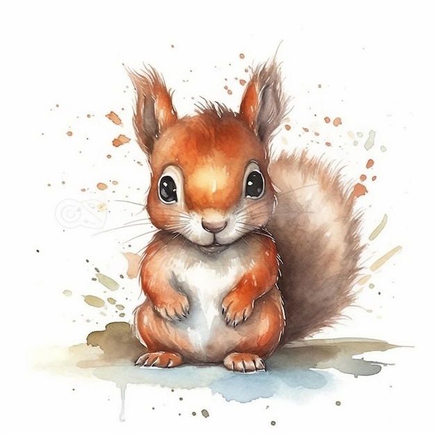 L'aquarelle d'un écureuil mignon isolé sur fond blanc