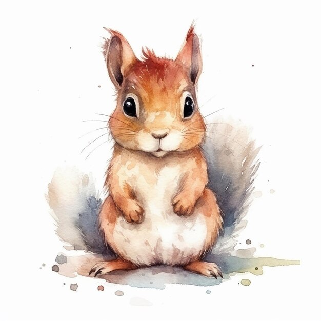 L'aquarelle d'un écureuil mignon isolé sur fond blanc