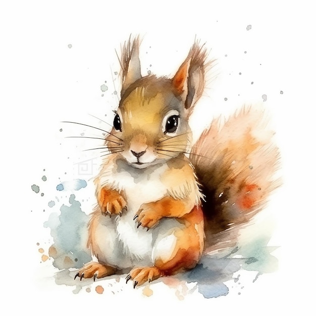 L'aquarelle d'un écureuil mignon isolé sur fond blanc