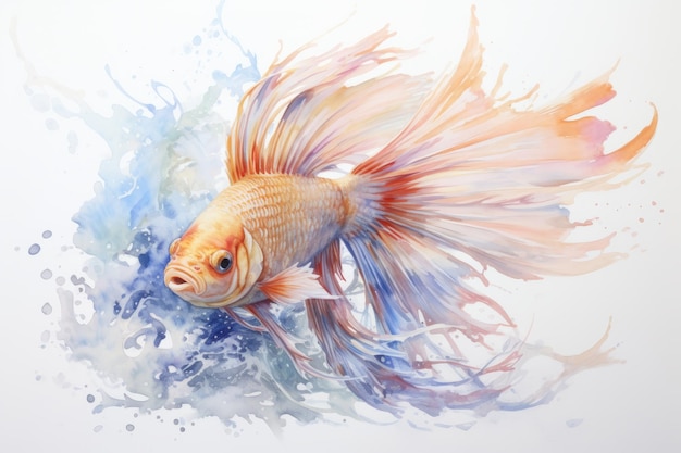 Aquarelle à l'encre de poisson Belle illustration photo Générative AI