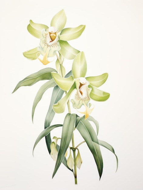 Aquarelle d'Encyclia Cochleata sur fond blanc générée par l'IA