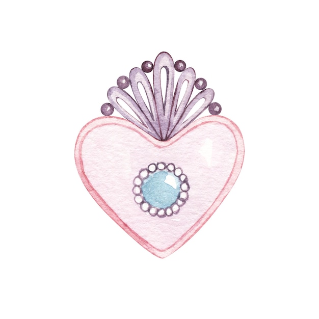 Aquarelle ensemble de Provence broche coeur pendentif pierres précieuses bouton perles arc rubanPour la Saint-Valentin ou cartes d'anniversaire lin papier d'emballage papier peint textile éléments isolés sur blanc