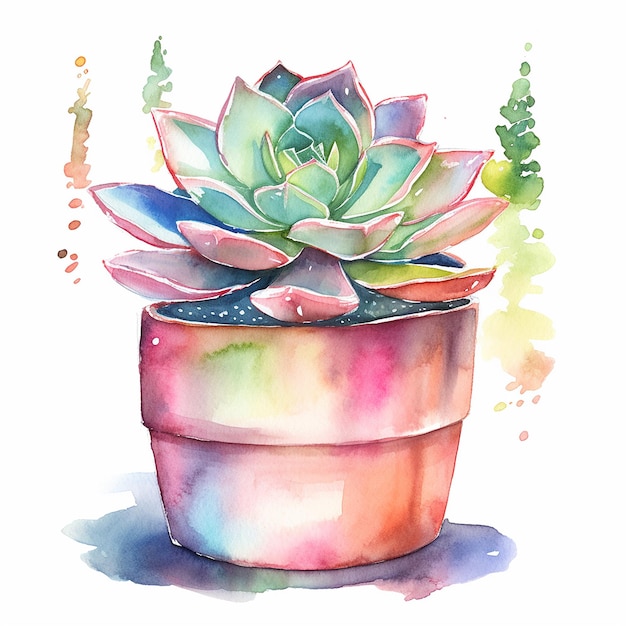 Photo aquarelle esthétique illustration de plantes succulentes