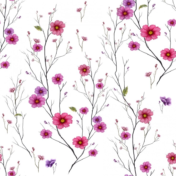Photo aquarelle de feuilles et de fleurs, modèle sans couture sur fond blanc