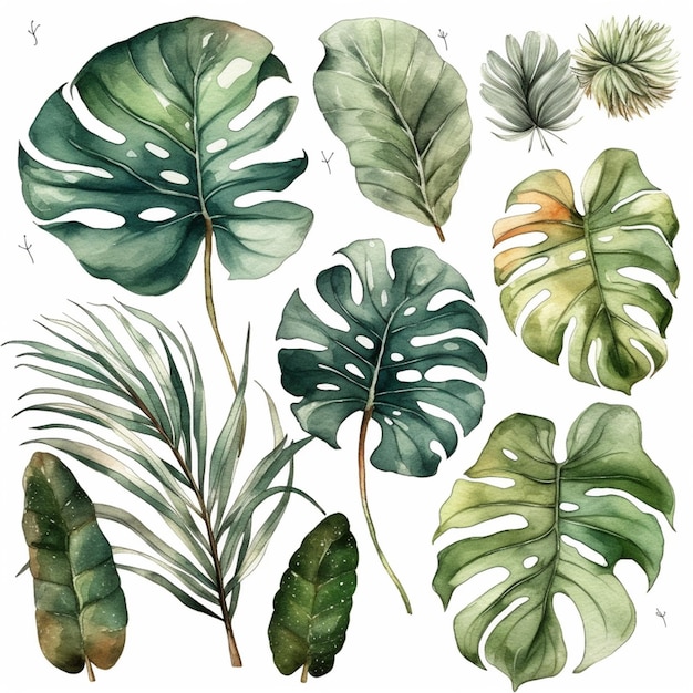 Une aquarelle de feuilles tropicales.