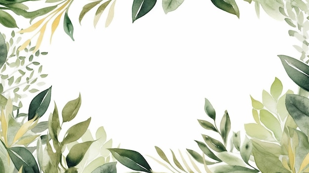 Photo aquarelle feuilles vertes d'arrière-plan illustration peinte à la main sur fond blanc ia générative