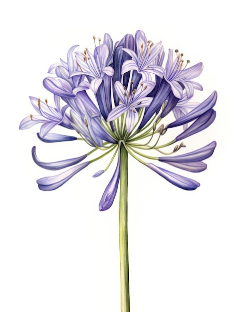 Une aquarelle d'une fleur d'agapanthe bleue