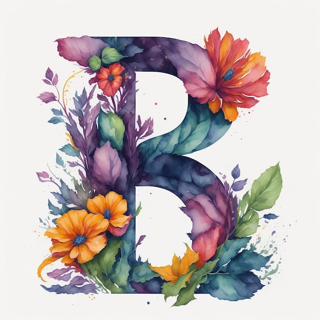 Aquarelle Une Fleur De L'alphabet B