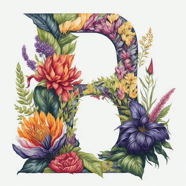 Aquarelle Une Fleur De L'alphabet B