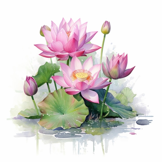 Une aquarelle d'une fleur de lotus rose