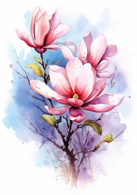 Une aquarelle d'une fleur de magnolia