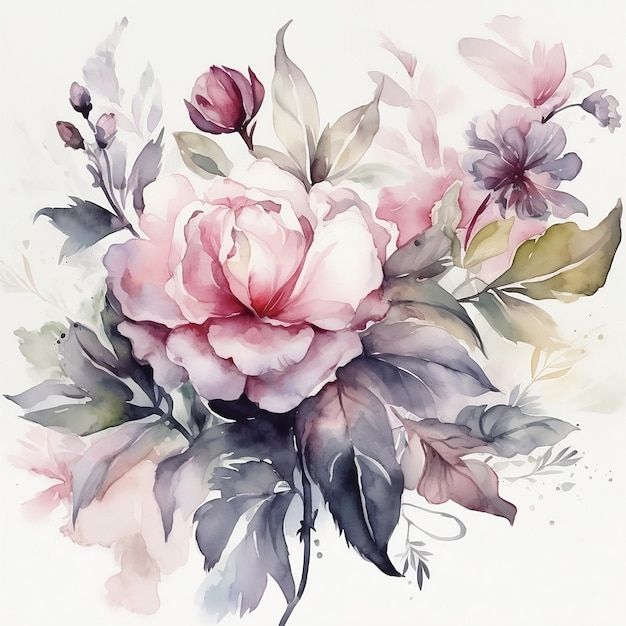 Une aquarelle d'une fleur avec le mot pivoine dessus.