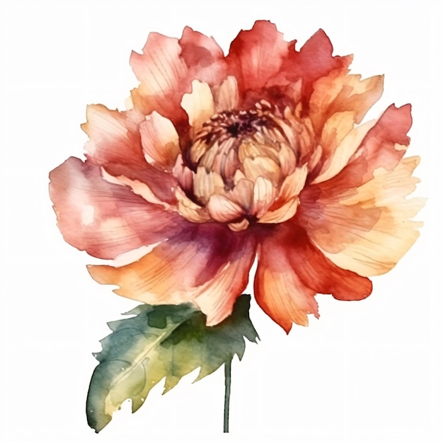 Une aquarelle d'une fleur de pivoine rose.