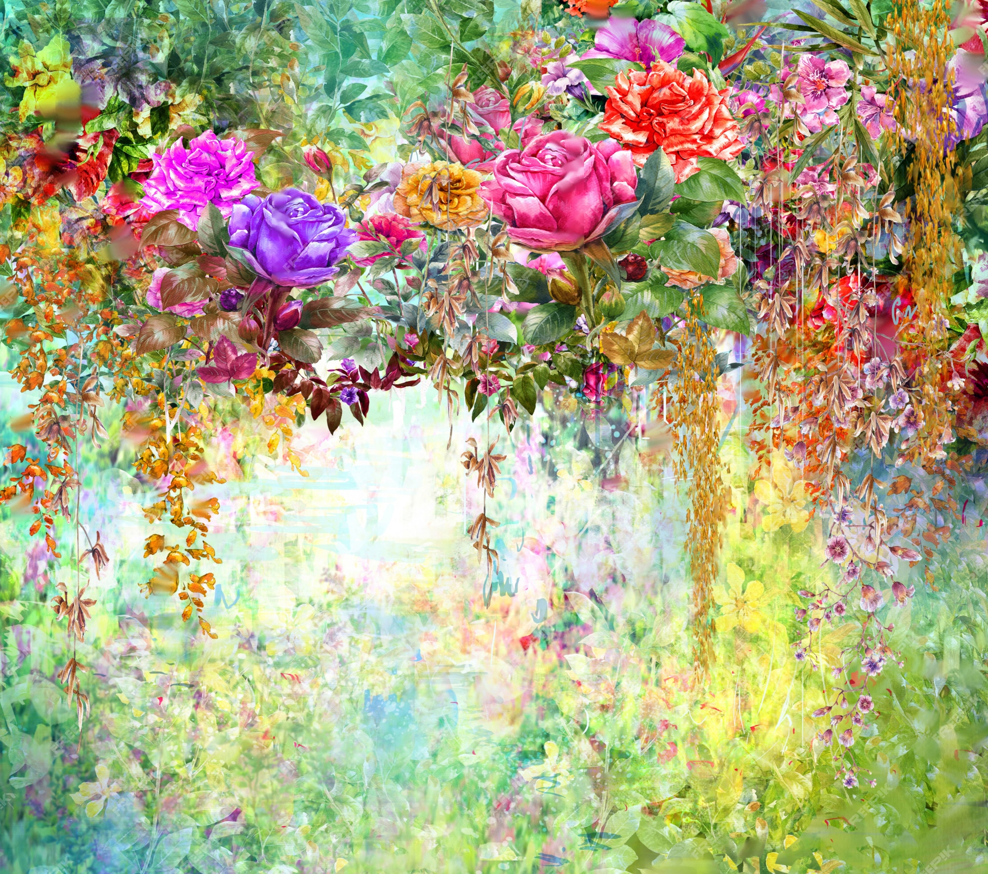 Aquarelle De Fleurs Abstraites. Fleurs Multicolores De Printemps | Photo  Premium