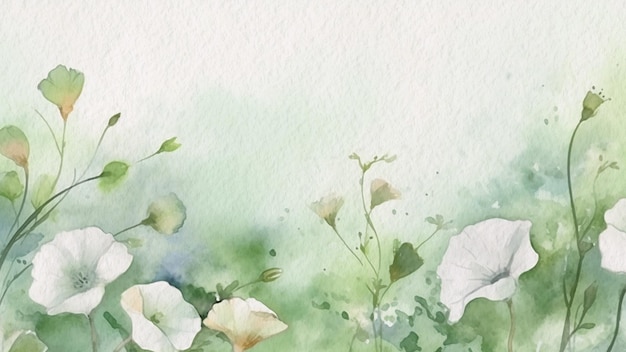 Une aquarelle de fleurs blanches sur fond vert