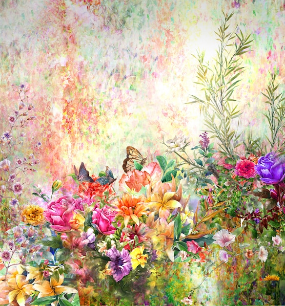 Aquarelle de fleurs colorées abstraites. Printemps multicolore dans la nature