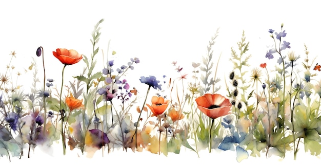 Une aquarelle de fleurs dans un champ.