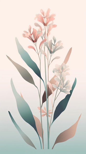 Une aquarelle de fleurs et de feuilles aux couleurs pastel minimalistes