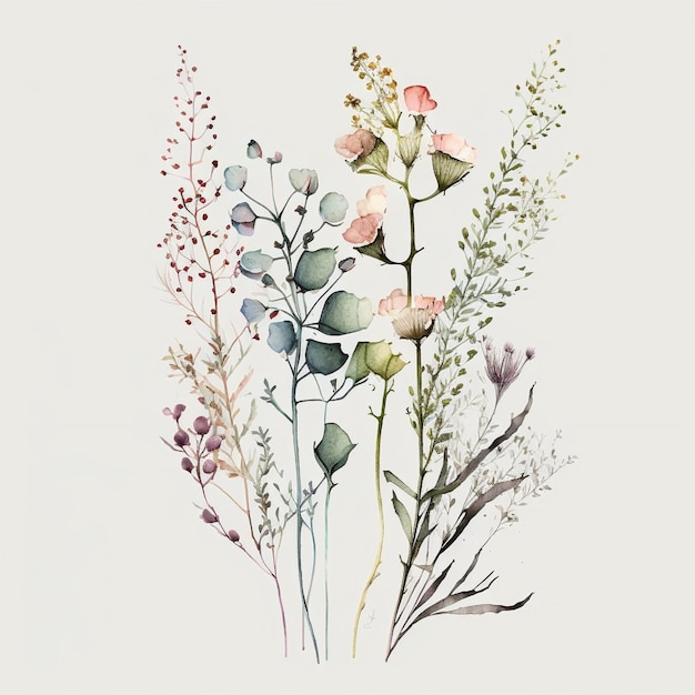 Une aquarelle de fleurs et de feuilles