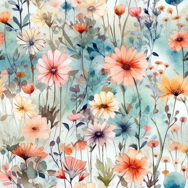 Une aquarelle de fleurs sur fond blanc.