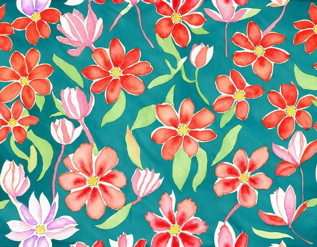 Une aquarelle de fleurs sur fond bleu sarcelle.