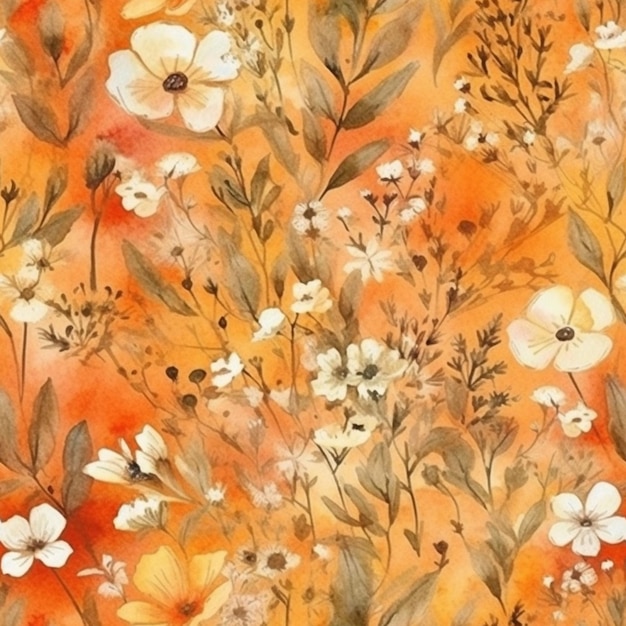 Une aquarelle de fleurs sur fond orange.