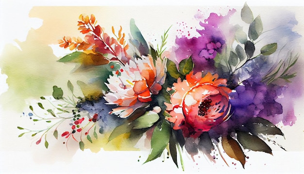 Une aquarelle de fleurs sur fond violet.