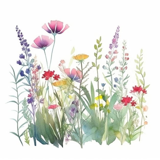 Une aquarelle de fleurs et d'herbes.