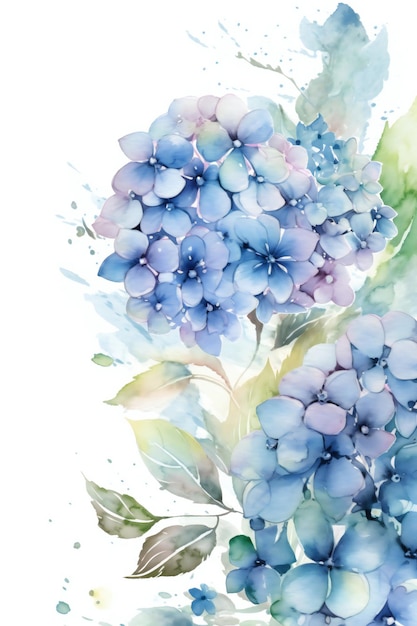 Photo une aquarelle de fleurs d'hortensia bleu.