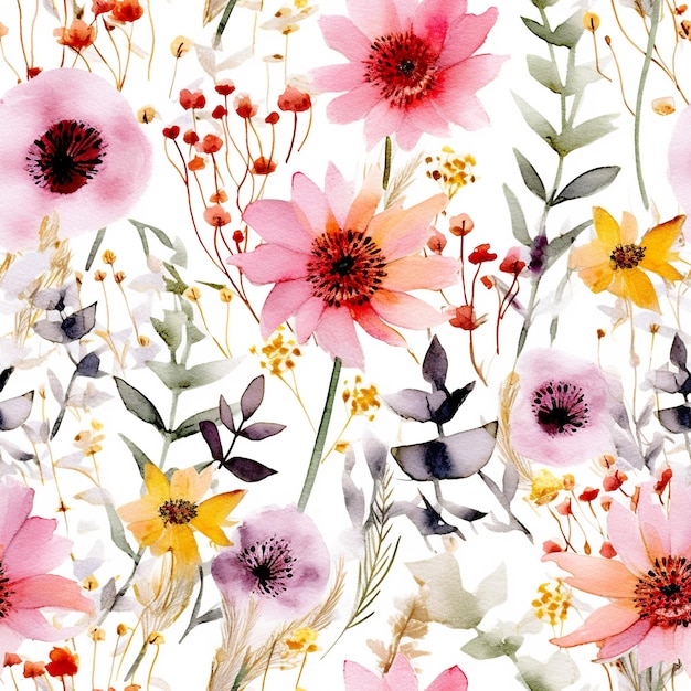 Une aquarelle de fleurs sur une image ai générative de fond blanc