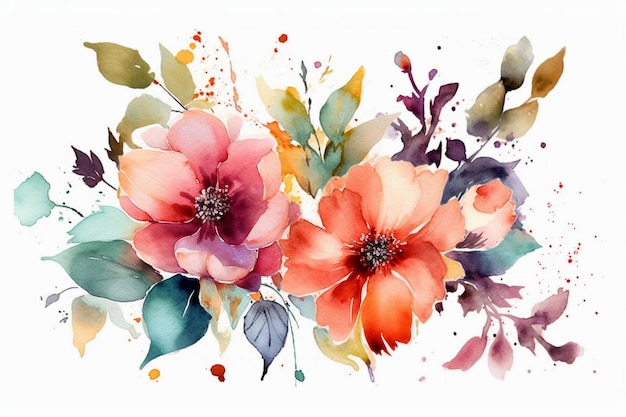 Une aquarelle de fleurs avec le mot amour dessus.