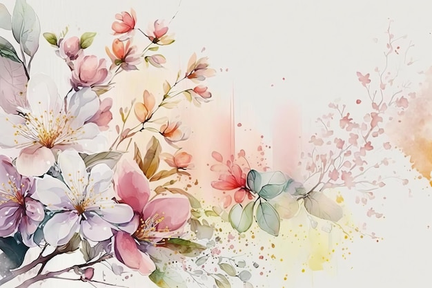 Une aquarelle de fleurs avec le mot printemps dessus.