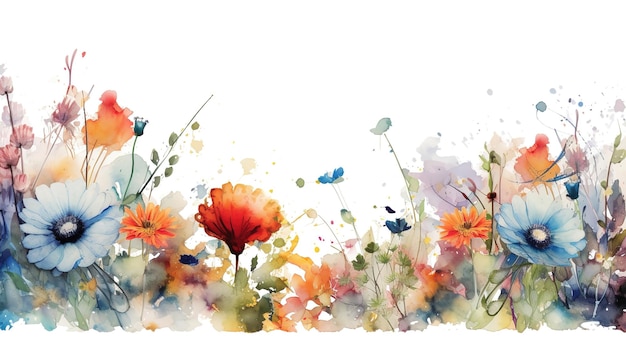 Une aquarelle de fleurs avec un papillon sur le fond.