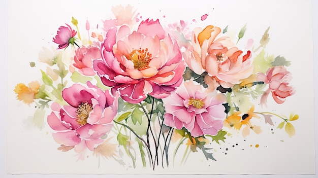 Une aquarelle de fleurs de pivoine.