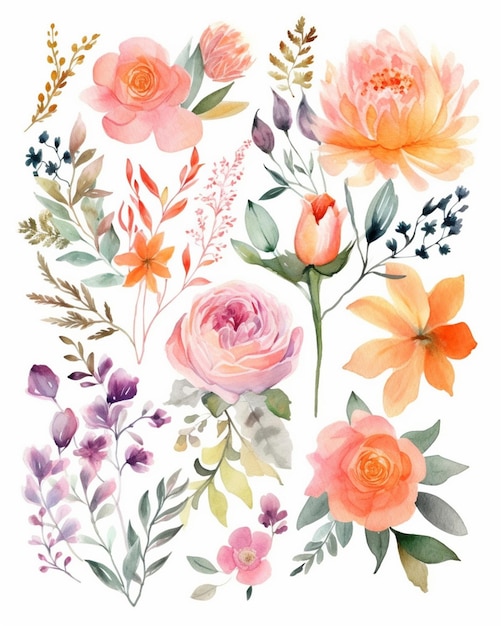 Une aquarelle de fleurs et de plantes