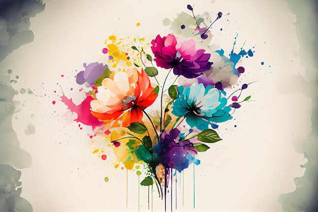 Aquarelle fleurs de printemps en fleurs avec fond splash