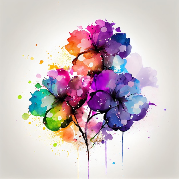 Aquarelle fleurs de printemps en fleurs avec fond splash