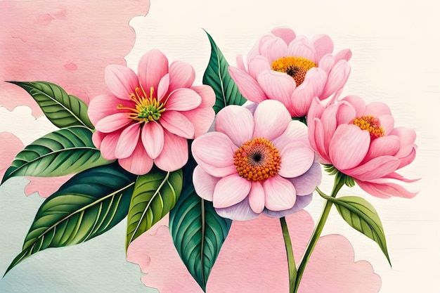 Aquarelle de fleurs roses Créé avec la technologie générative Ai