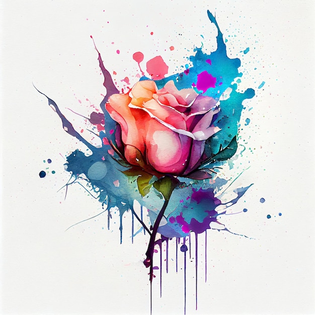 Aquarelle fleurs roses en fleurs avec fond splash