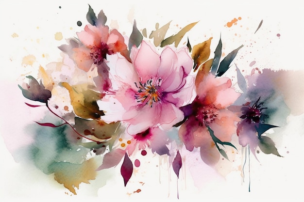 Une aquarelle de fleurs roses.