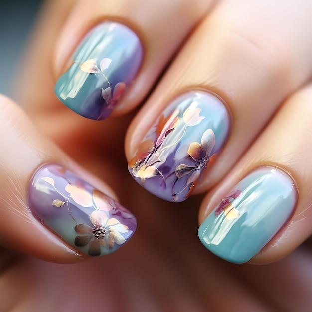 Aquarelle Floral Nails Design Couleurs Pastel Douces Idée De Concept Aquarelle Art Créatif Photoshoot